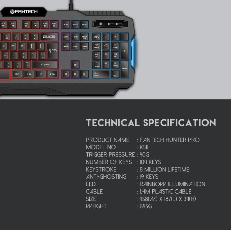Fantech Wired Keyboard K511 Hunter Pro 104 Keys Gaming Keyboard Deals499