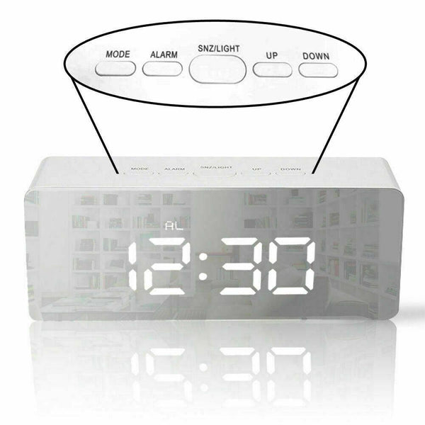 Digital LED Mirror Alarm Clock Temperature LED Light Table Time Bedside Clock AU Deals499