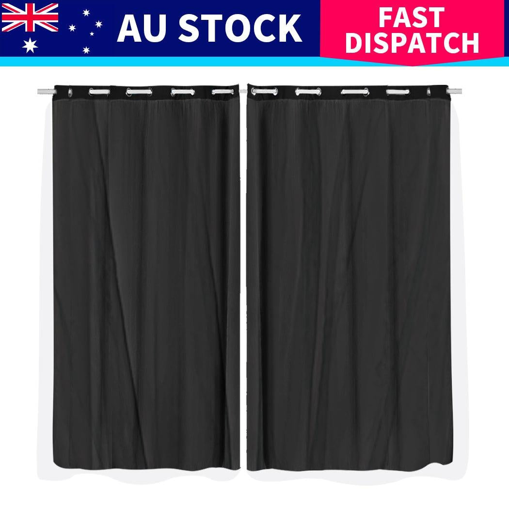 2x Blockout Curtains Panels 3 Layers with Gauze Room Darkening 180x230cm Black Deals499