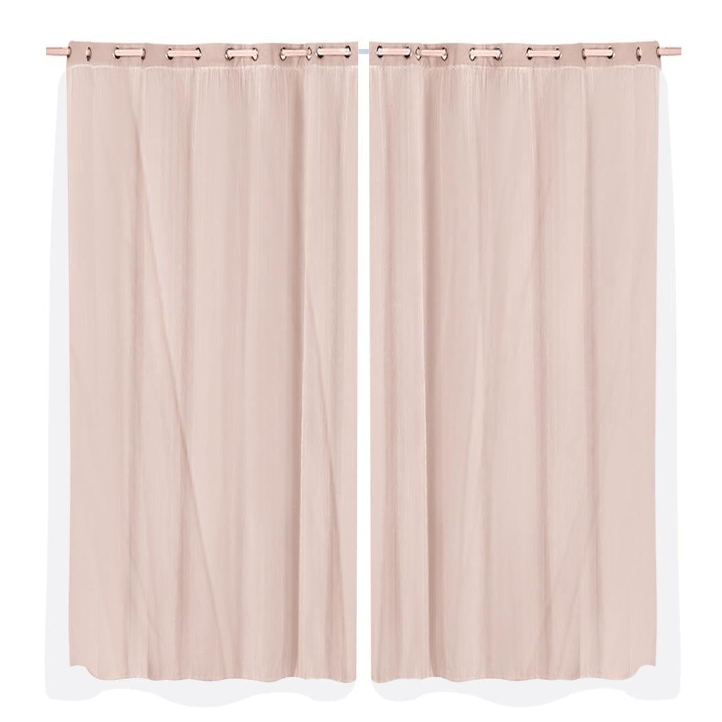 2x Blockout Curtains Panels 3 Layers with Gauze Room Darkening 240x213cm Rose Deals499