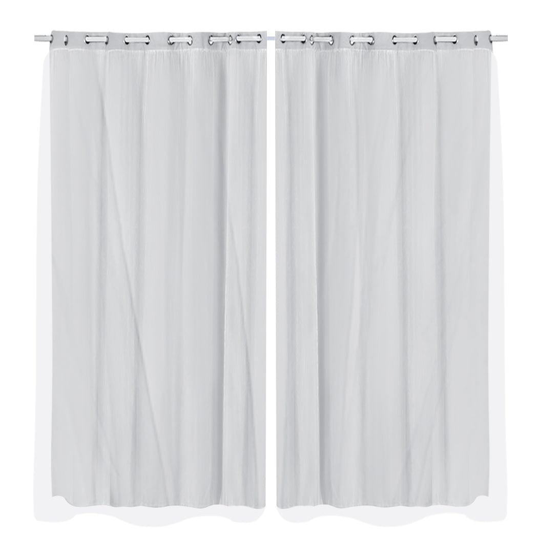 2x Blockout Curtains Panels 3 Layers with Gauze Room Darkening 240x230cm Grey Deals499