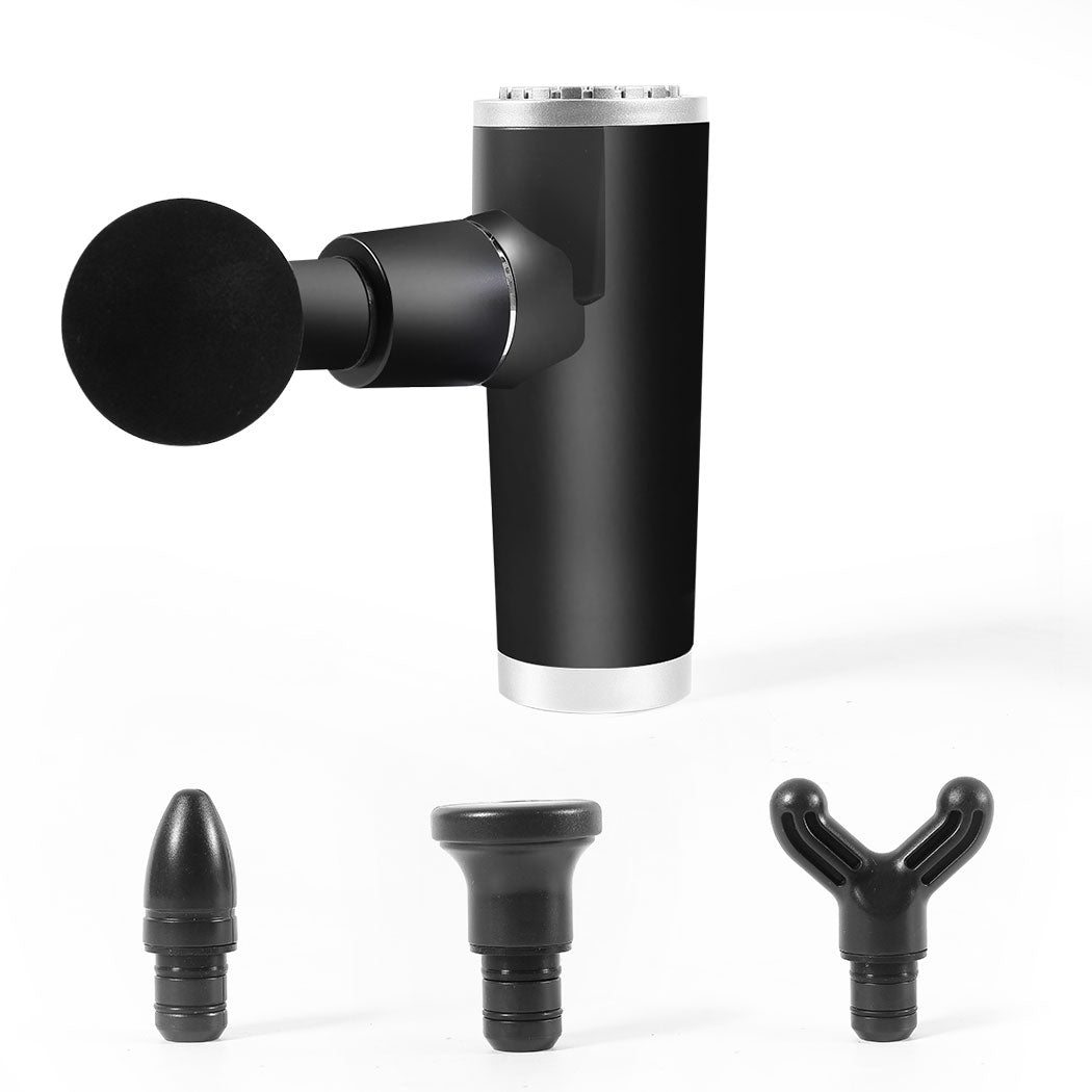 Mini Massage Gun Massager Muscle Vibrating Relaxing Tissue Percussion 4 Head USB Charcoal Deals499