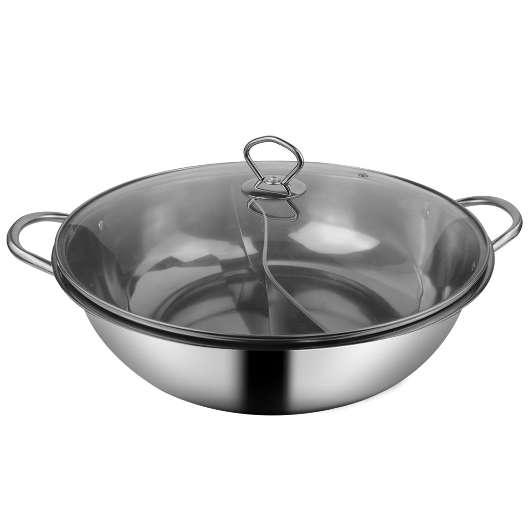 34cm Stainless Steel Twin Mandarin Duck Hot Pot Induction Cooker With Lid Deals499