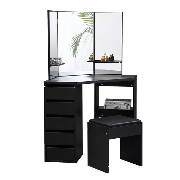 Levede Dressing Table Stool Mirror Jewellery Organiser Makeup Cabinet 5 Drawers Deals499