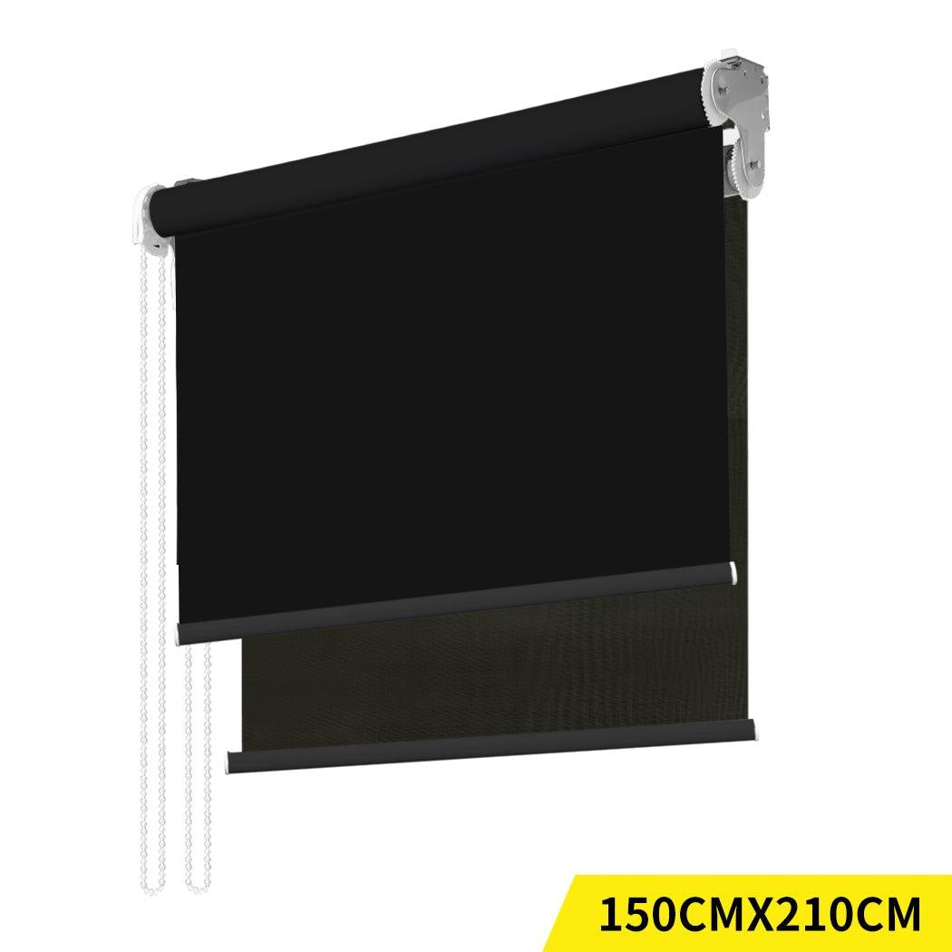 Modern Day/Night Double Roller Blinds Commercial Quality 150x210cm Black Black Deals499