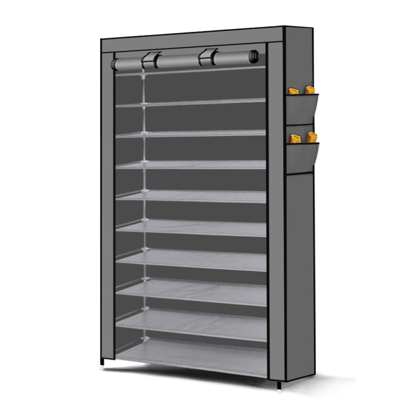 Levede 10 Tier Shoe Rack Portable Storage Cabinet Organiser Wardrobe Grey Cover Deals499