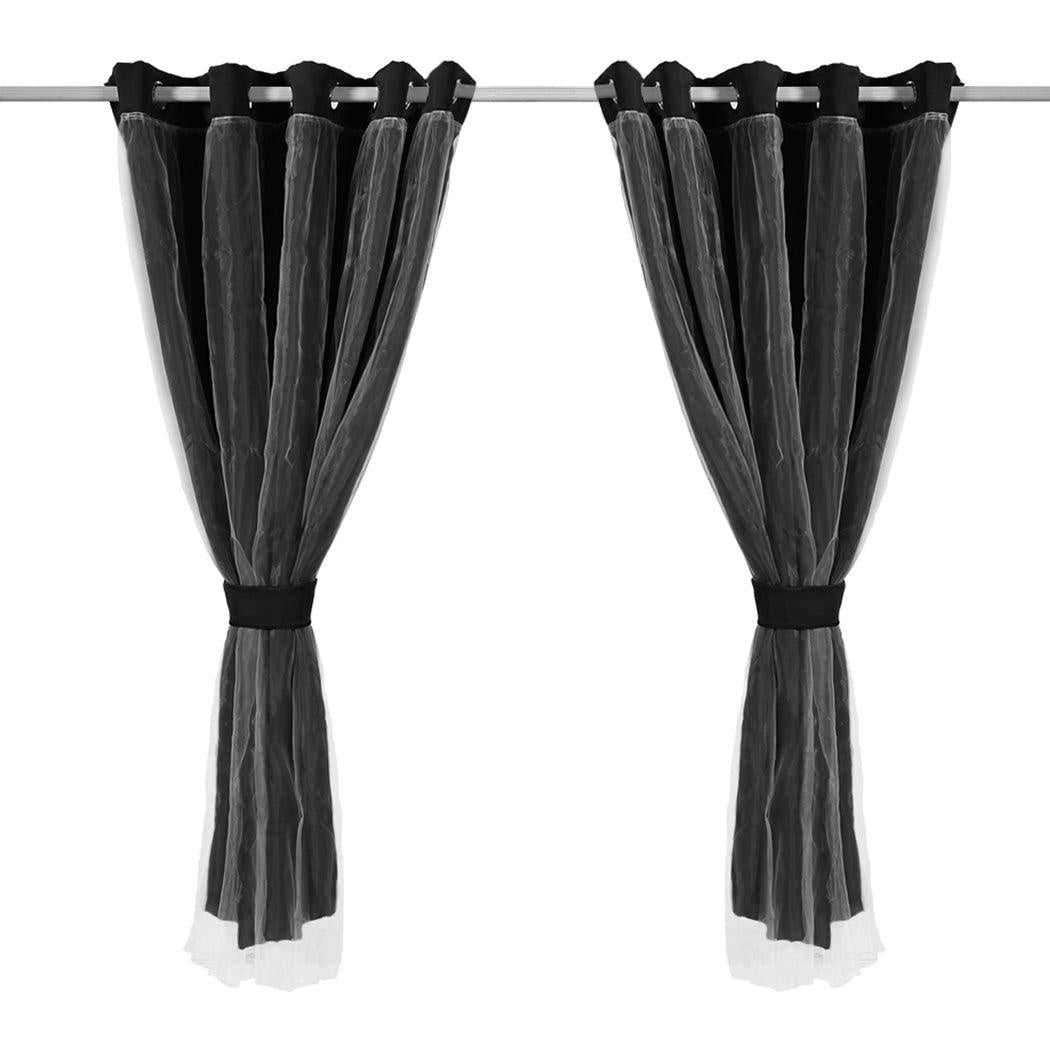 2x Blockout Curtains Panels 3 Layers with Gauze Room Darkening 180x230cm Black Deals499