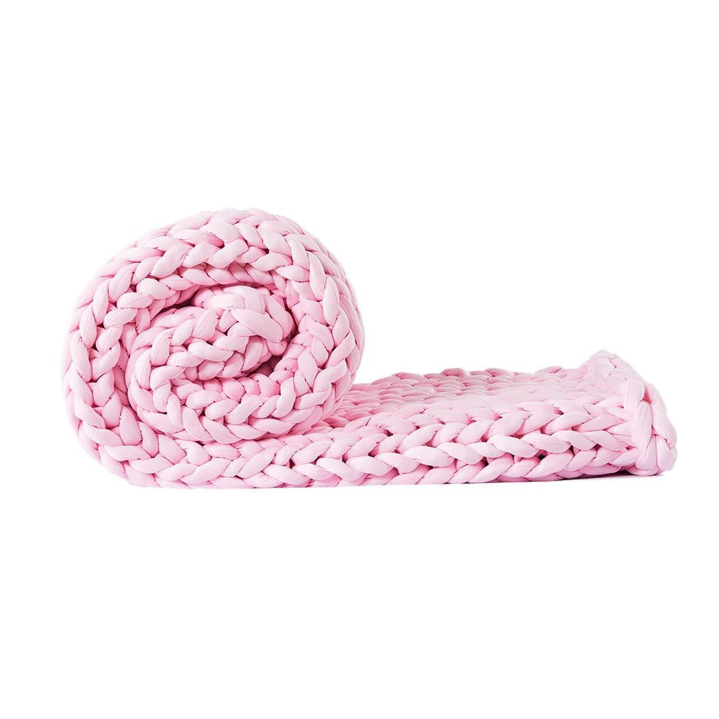 DreamZ Knitted Weighted Blanket Chunky Bulky Knit Throw Blanket 6.5KG Pink Deals499