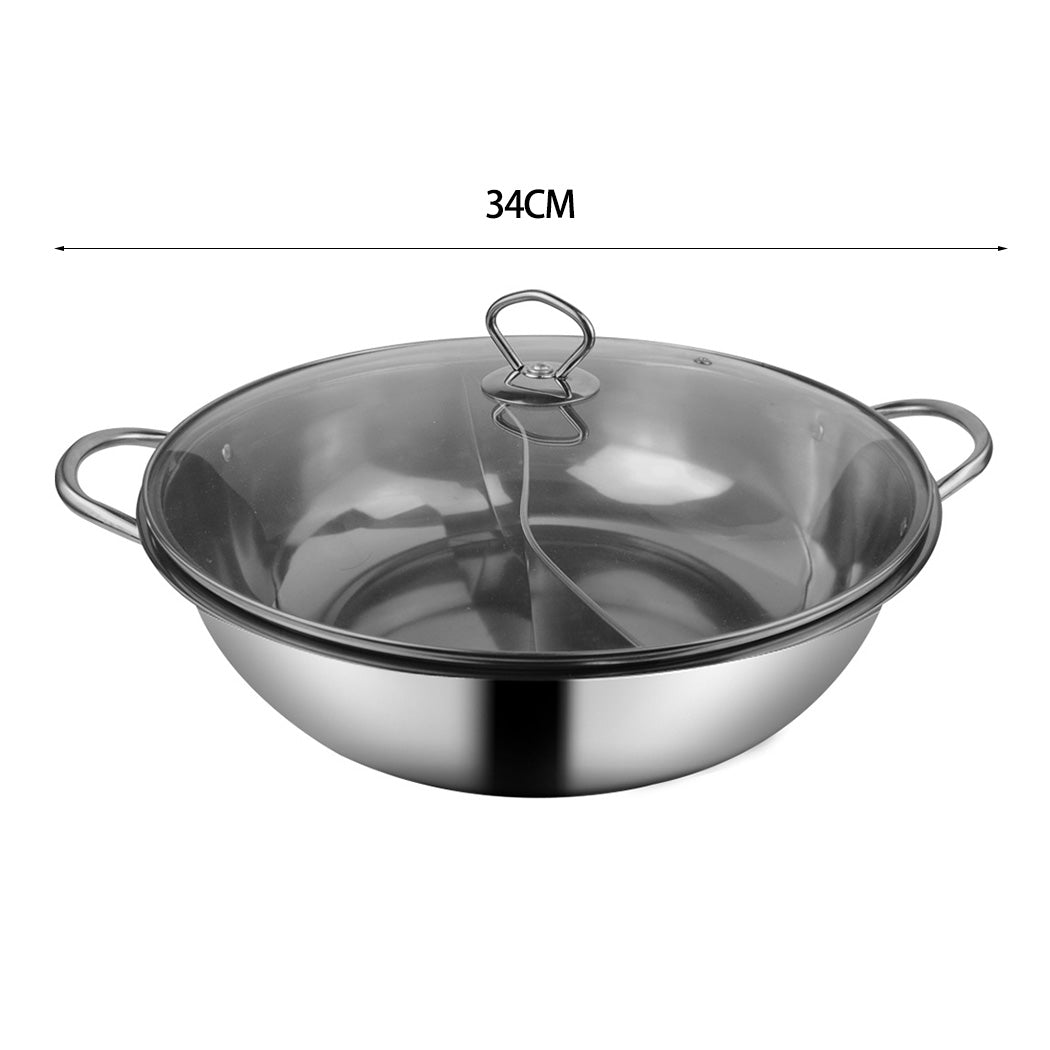 34cm Stainless Steel Twin Mandarin Duck Hot Pot Induction Cooker With Lid Deals499
