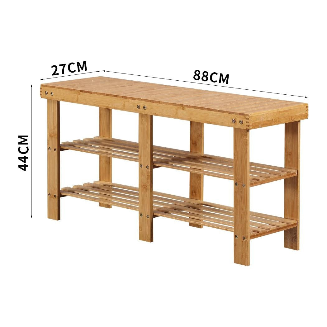 Bamboo Shoe Rack Stand Bench 3 Tier Cabinet Shoes Storage Shelf Organiser 88cm Deals499