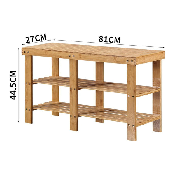 Bamboo Shoe Rack Stand Bench 3 Tier Cabinet Shoes Storage Shelf Organiser 81cm Deals499