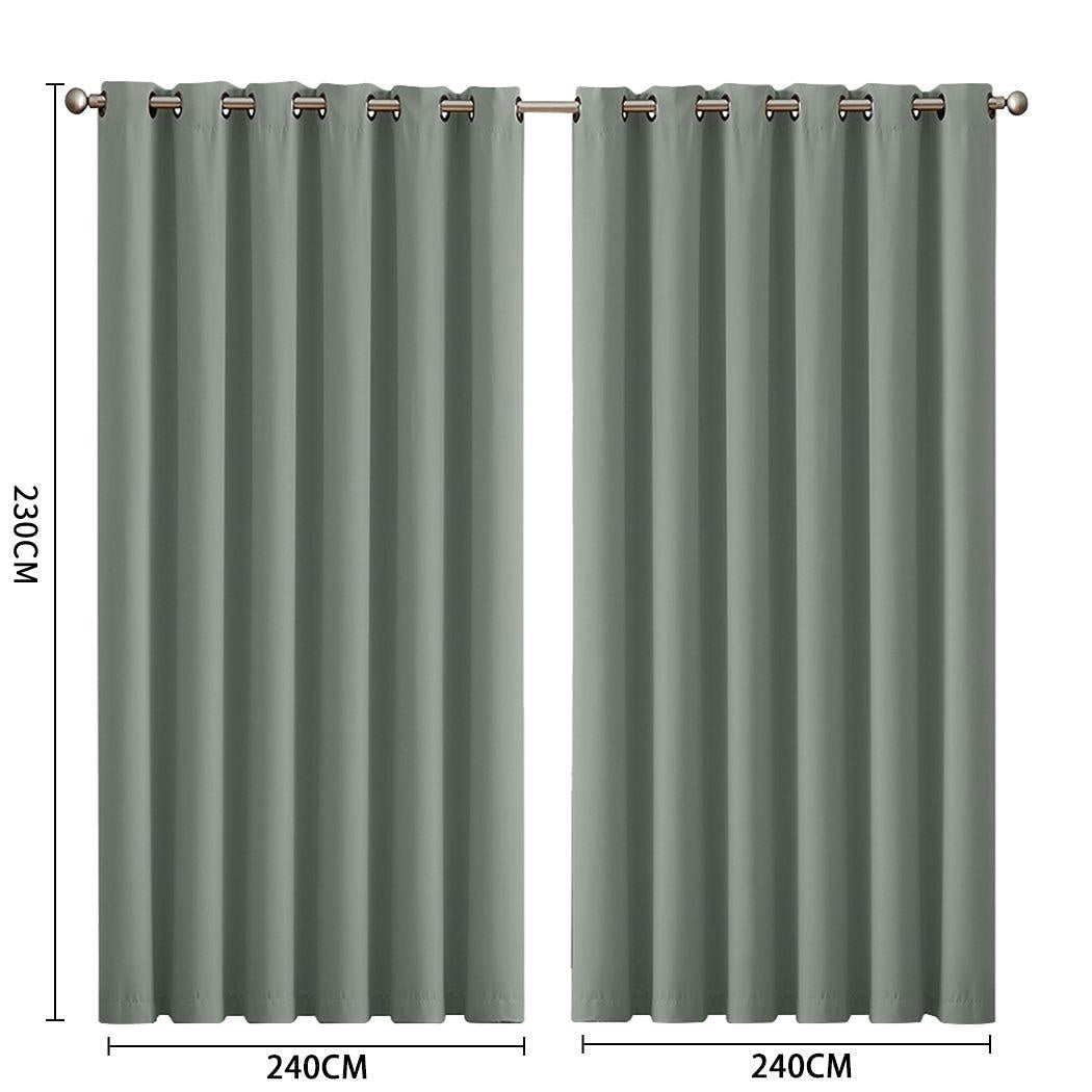2x Blockout Curtains Panels 3 Layers Eyelet Room Darkening 240x230cm Grey Deals499