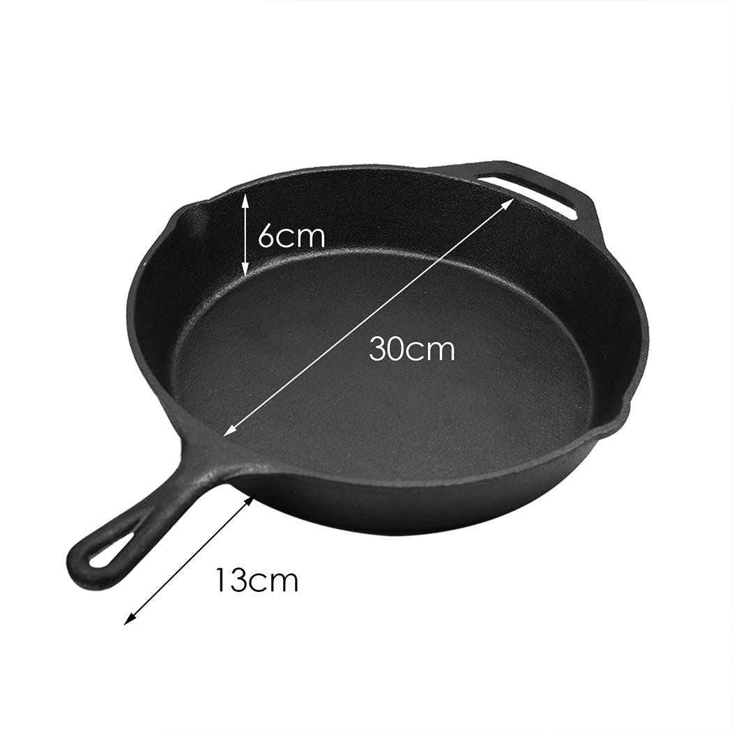 30cm Cast Iron Skillet / Fry Pan 12 Inch Pre Seasoned Oven Safe Cooktop & BBQ Deals499