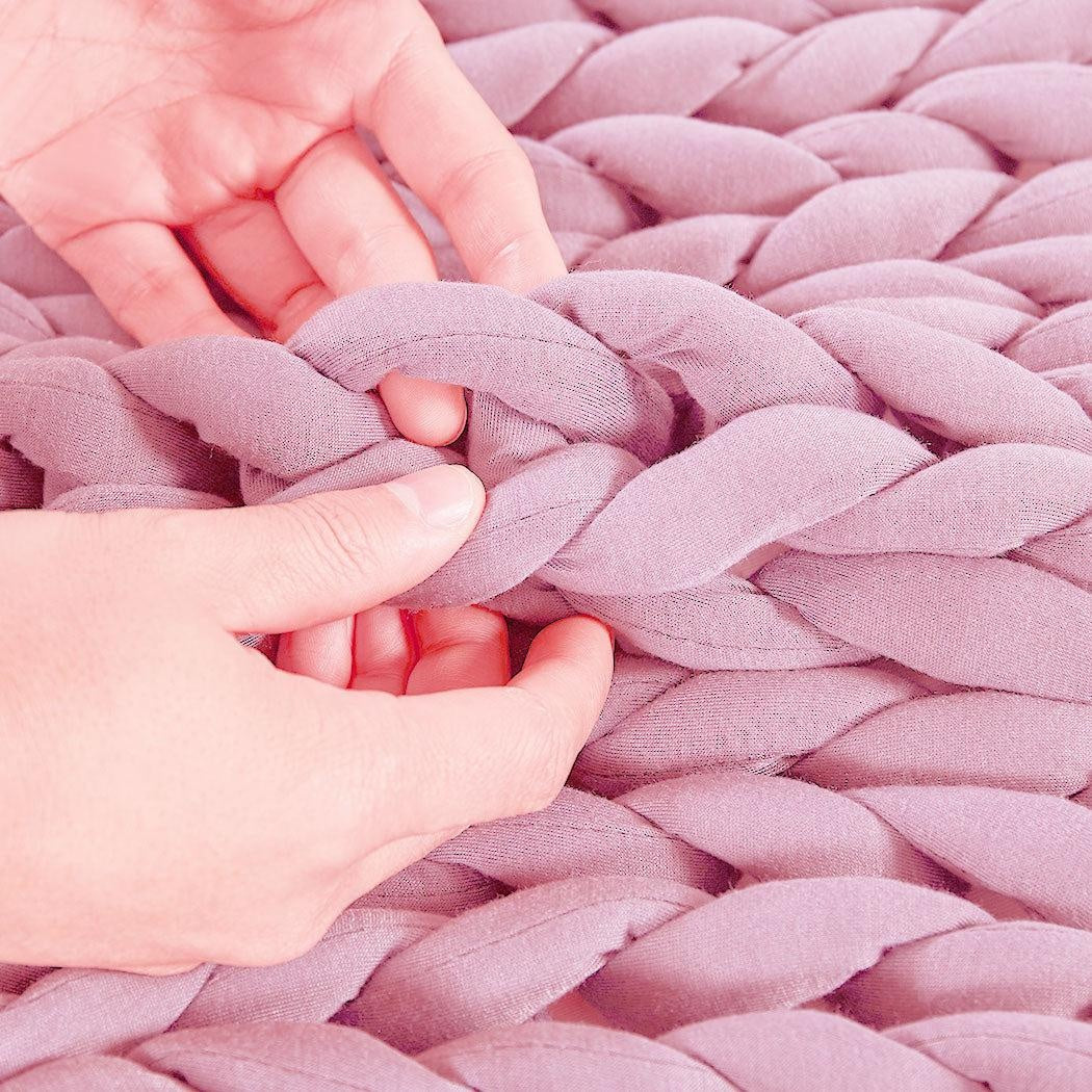 DreamZ Knitted Weighted Blanket Chunky Bulky Knit Throw Blanket 6.5KG Pink Deals499