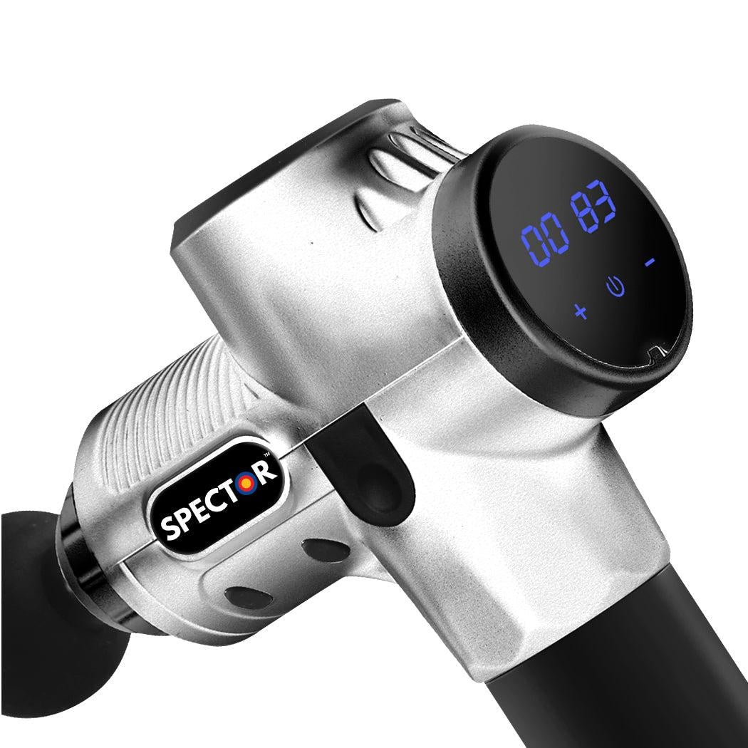Massage Gun Electric Massager Vibration Muscle Therapy 4 Heads Percussion Silver Deals499
