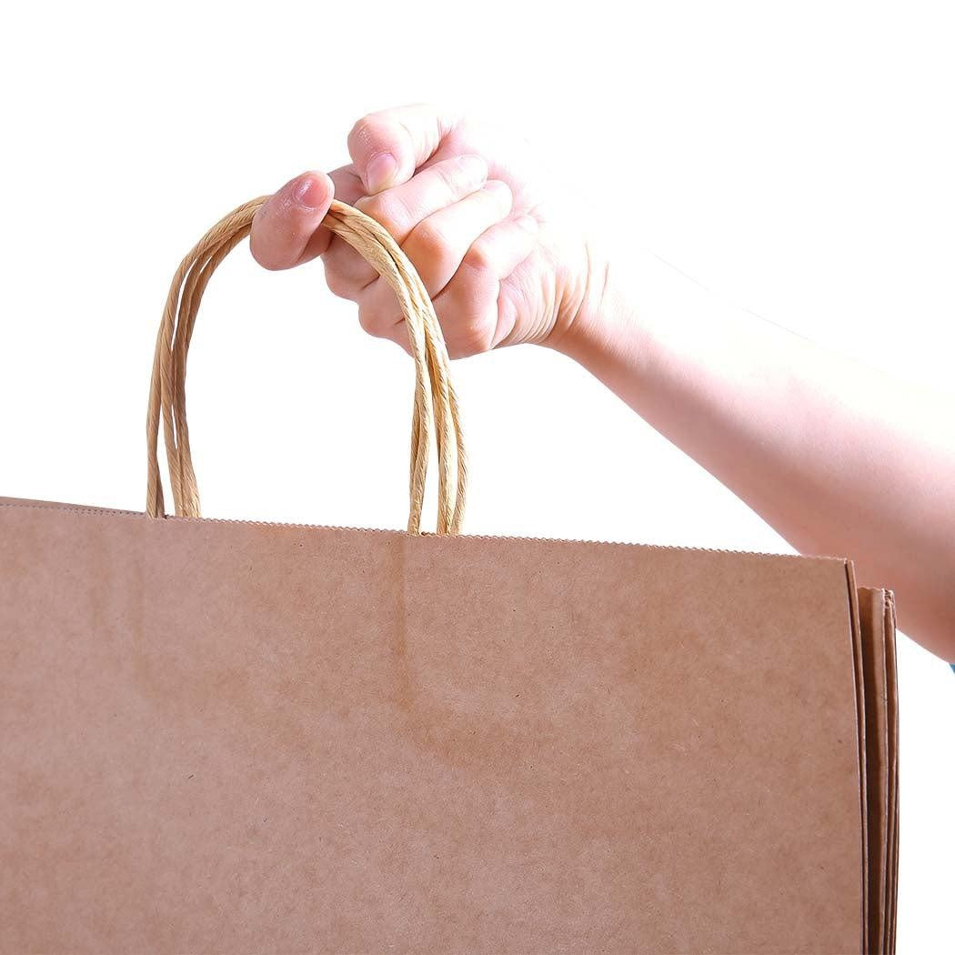 50x Brown Paper Bag Kraft Eco Recyclable Gift Carry Shopping Retail Bags Handles Deals499