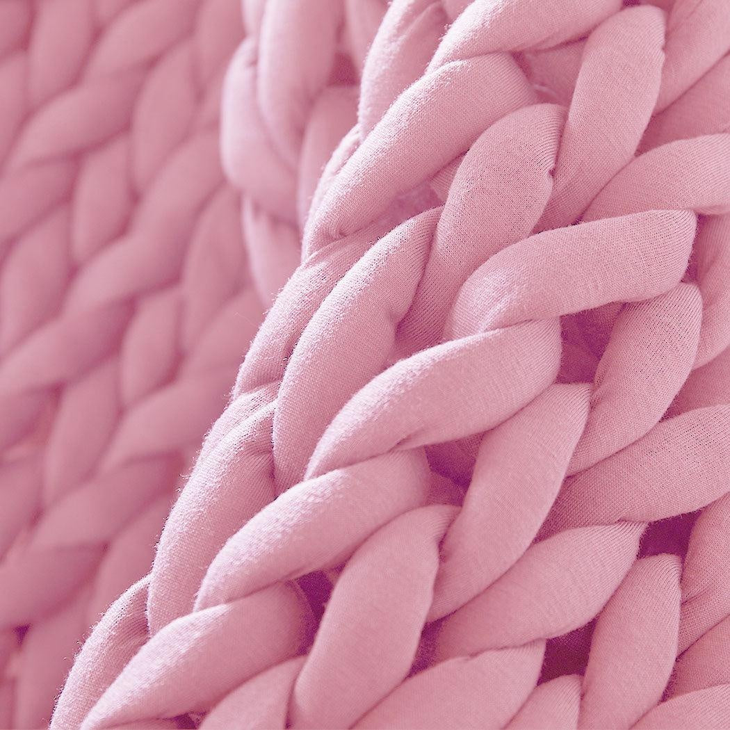DreamZ Knitted Weighted Blanket Chunky Bulky Knit Throw Blanket 6.5KG Pink Deals499