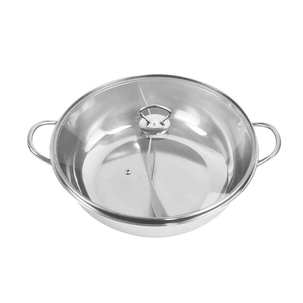 34cm Stainless Steel Twin Mandarin Duck Hot Pot Induction Cooker With Lid Deals499