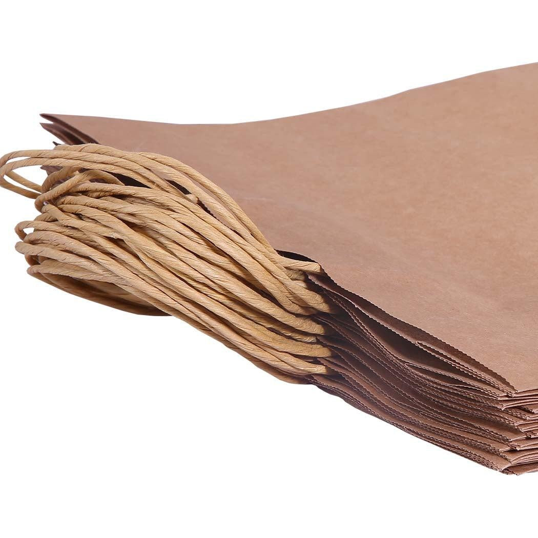 50x Brown Paper Bag Kraft Eco Recyclable Gift Carry Shopping Retail Bags Handles Deals499