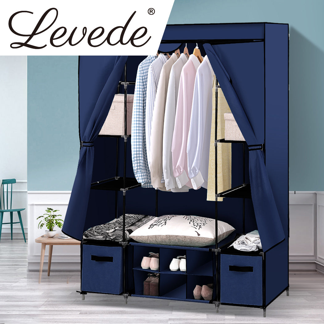 Levede Portable Wardrobes Shoe Rack Clothes Cabinet Closet Storage Navy Blue Deals499