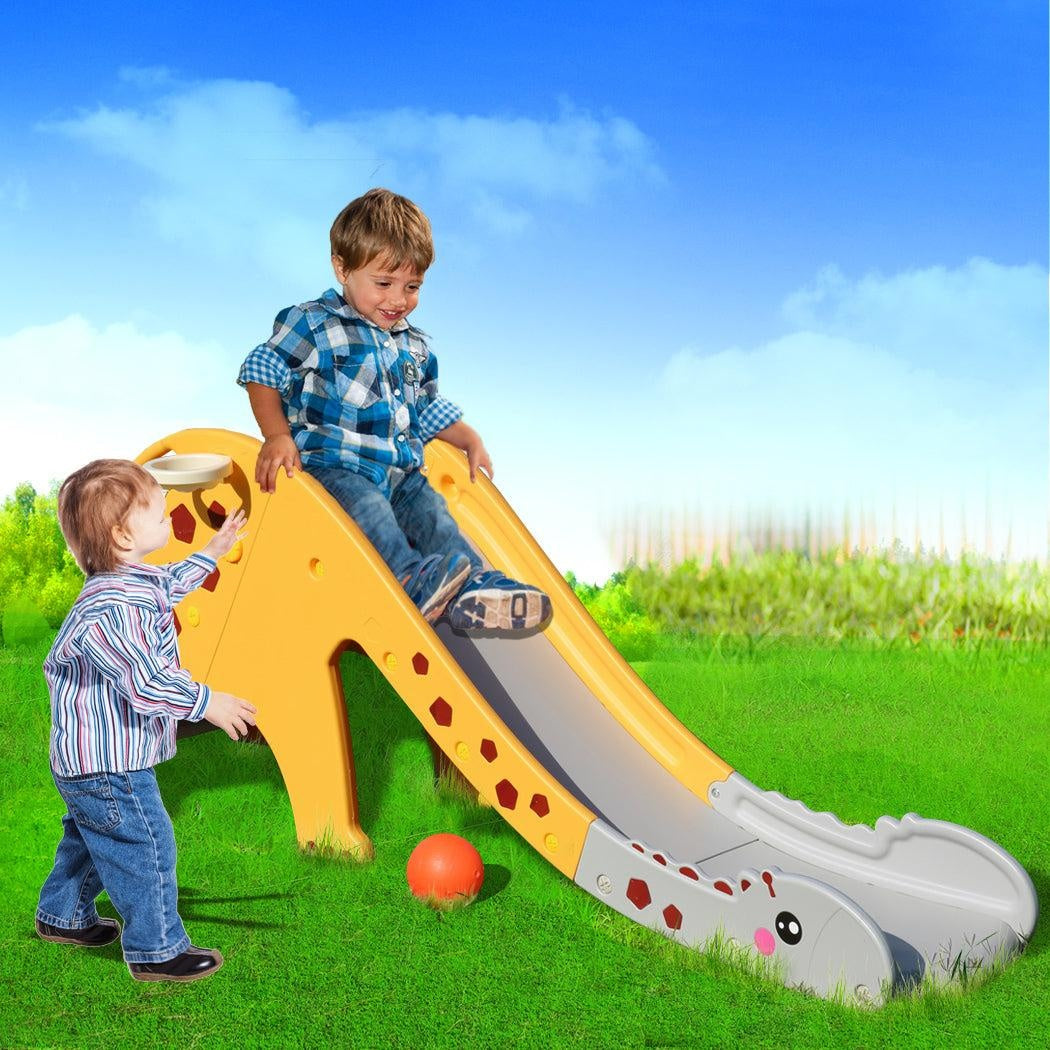 Kids Slide 160cm Extra Long Basketball Hoop Activity Center Toddlers Play Set Yellow Deals499