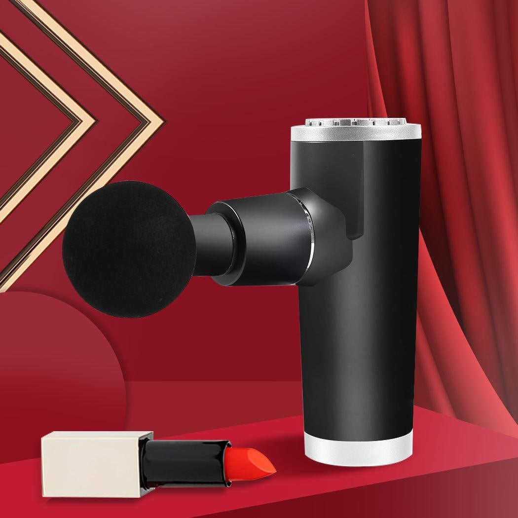 Mini Massage Gun Massager Muscle Vibrating Relaxing Tissue Percussion 4 Head USB Charcoal Deals499