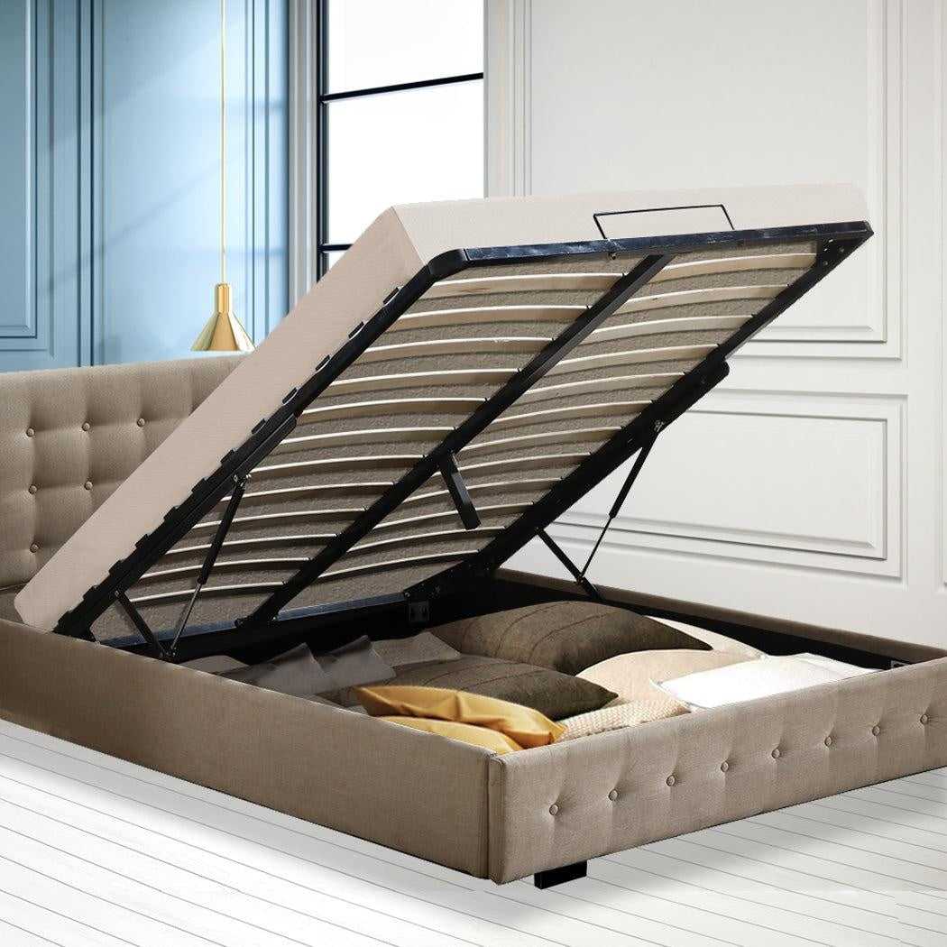 Levede Bed Frame Base With Gas Lift Queen Size Platform Fabric Deals499