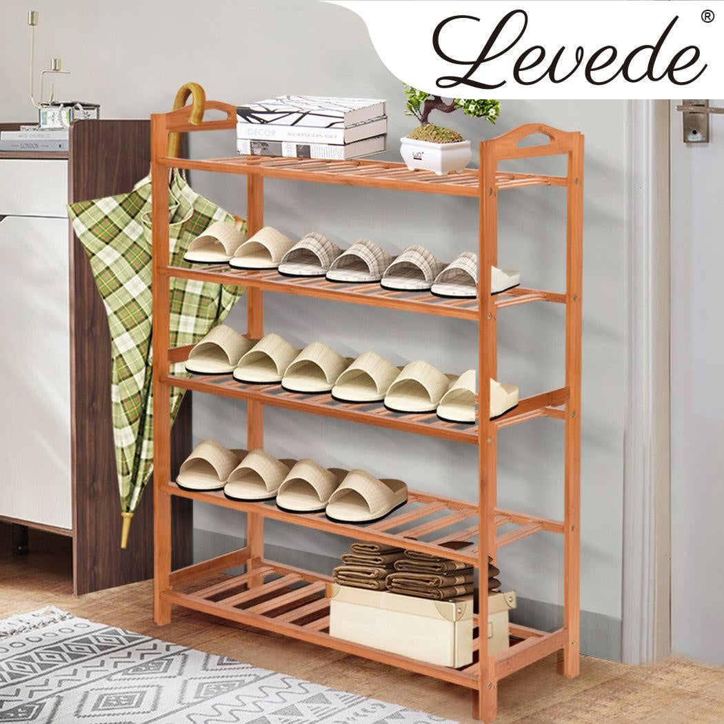 Levede 5 Tiers Bamboo Shoe Rack Storage Organizer Wooden Shelf Stand Shelves Deals499