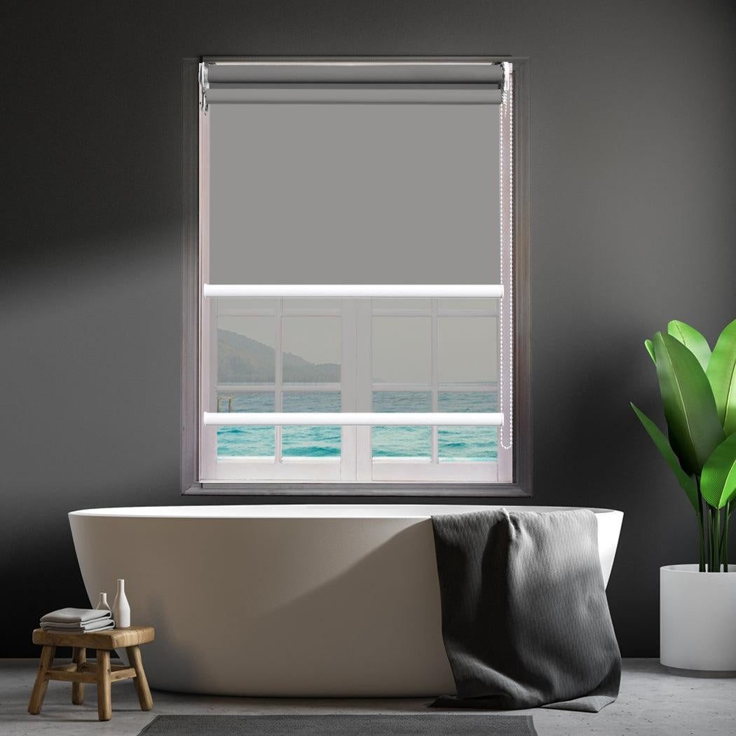 Modern Day/Night Double Roller Blinds Commercial Quality 210x210cm Grey Grey Deals499