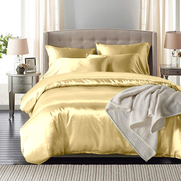 DreamZ Silk Satin Quilt Duvet Cover Set in Single Size in Ivory Colour Deals499