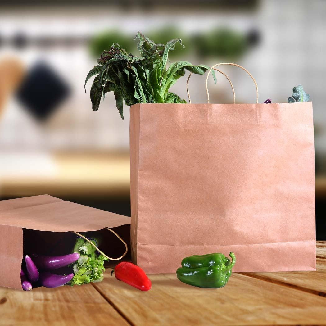 50x Brown Paper Bag Kraft Eco Recyclable Gift Carry Shopping Retail Bags Handles Deals499