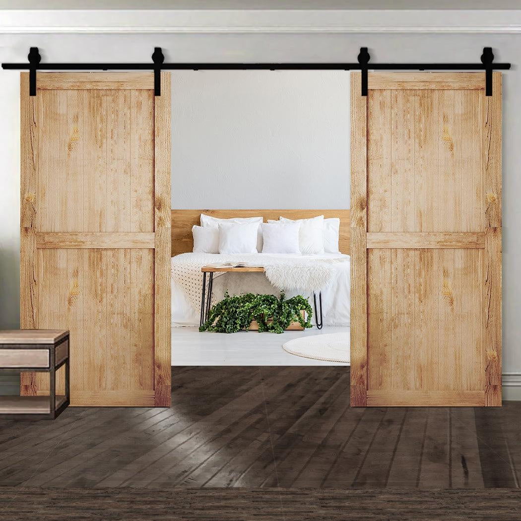 1.83M Antique Classic Style Double Sliding Barn Door Hardware Track Roller Kit Deals499