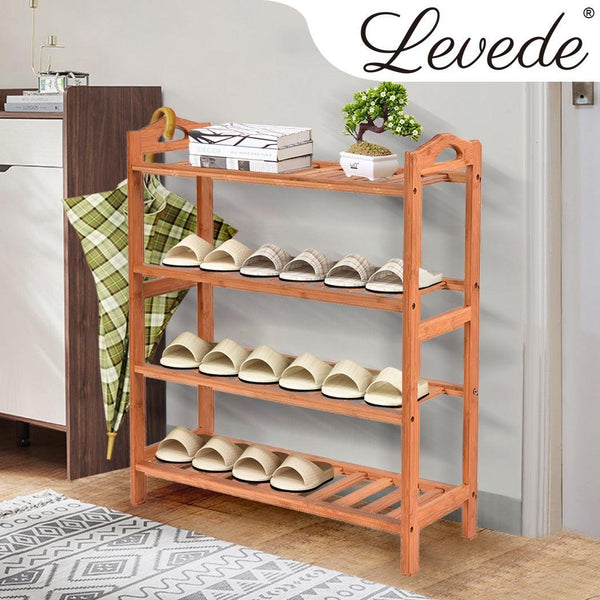 Levede 4 Tiers Bamboo Shoe Rack Storage Organizer Wooden Shelf Stand Shelves Deals499