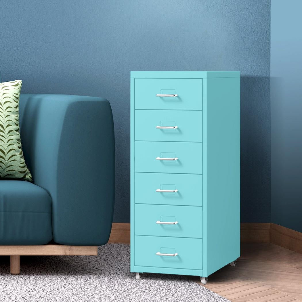 Filing Cabinet Storage Cabinets Steel Metal Home Office Organise 6 Drawer Blue Deals499