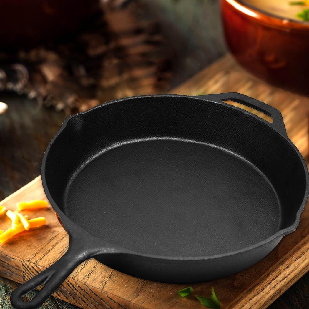 30cm Cast Iron Skillet / Fry Pan 12 Inch Pre Seasoned Oven Safe Cooktop & BBQ Deals499