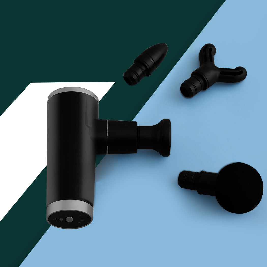 Mini Massage Gun Massager Muscle Vibrating Relaxing Tissue Percussion 4 Head USB Charcoal Deals499