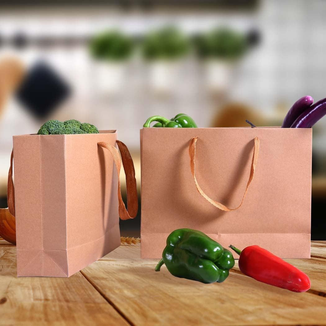 50x Brown Paper Bag Kraft Eco Recyclable Gift Carry Shopping Retail Bags Handles Deals499