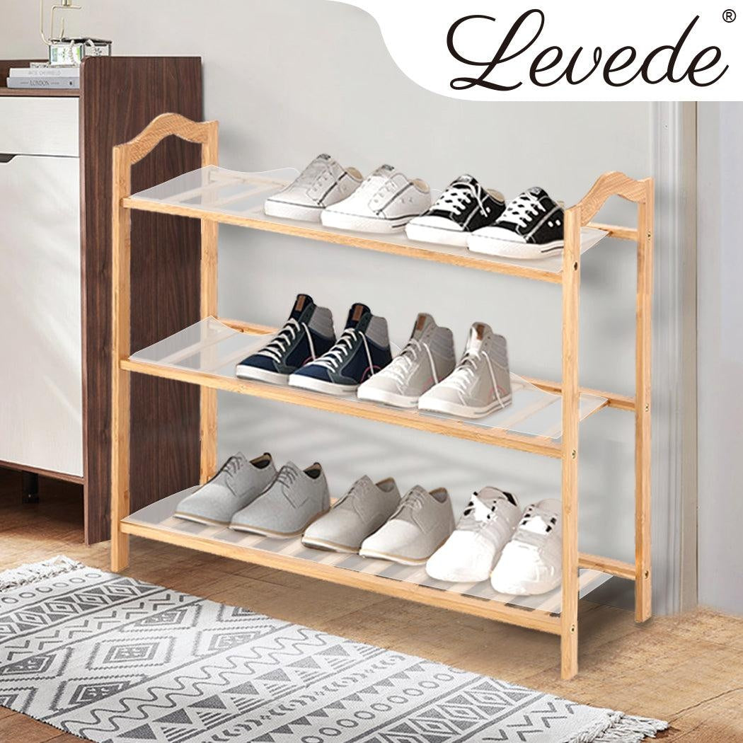 Levede Bamboo Shoe Rack Storage Wooden Organizer Shelf Stand 3 Tiers Layers 80cm Deals499