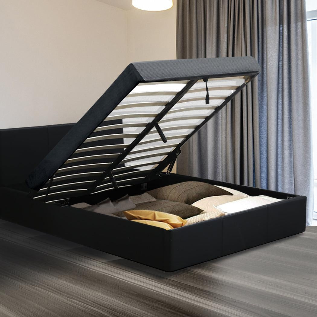 Levede Bed Frame Gas Lift Premium Leather Base Mattress Storage Double Black Deals499