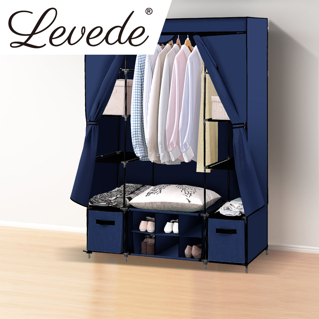 Levede Portable Wardrobes Shoe Rack Clothes Cabinet Closet Storage Navy Blue Deals499