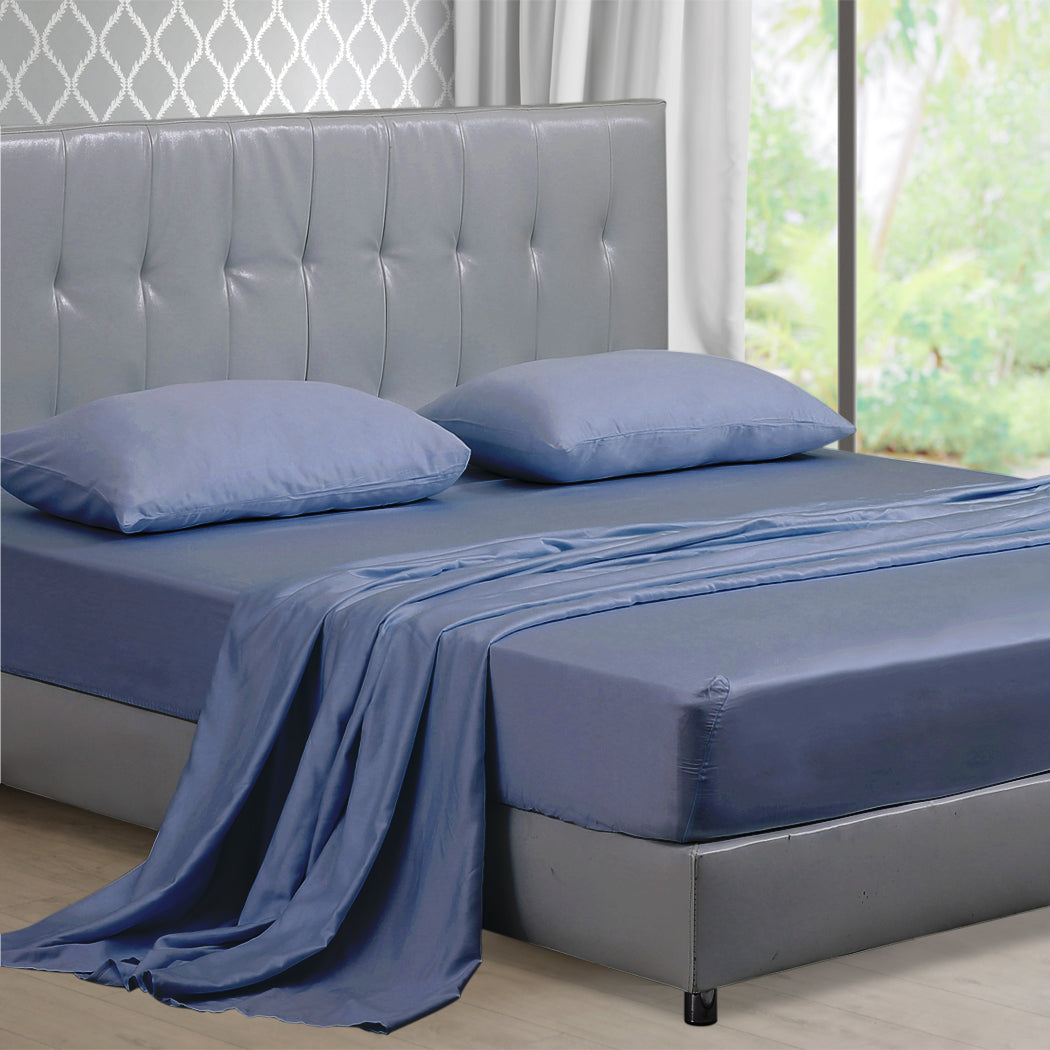 DreamZ 4 Pcs Natural Bamboo Cotton Bed Sheet Set Size Double Bluish Grey Deals499