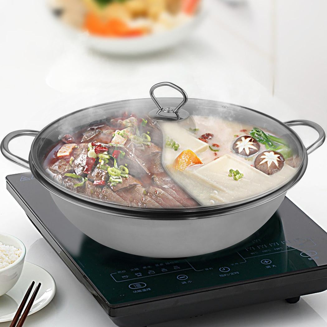 34cm Stainless Steel Twin Mandarin Duck Hot Pot Induction Cooker With Lid Deals499