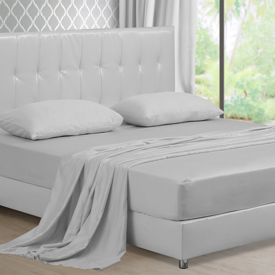 DreamZ 4 Pcs Natural Bamboo Cotton Bed Sheet Set in Size King Grey Deals499
