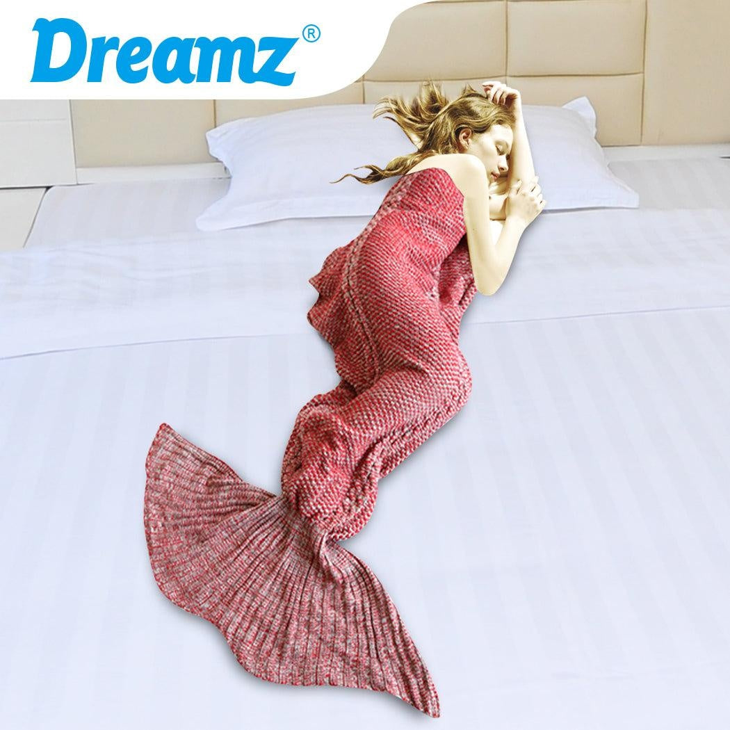 Mermaid Tail Crochet Blanket Sofa Rug Knit Handmade Soft Sleeping Bag Red Deals499