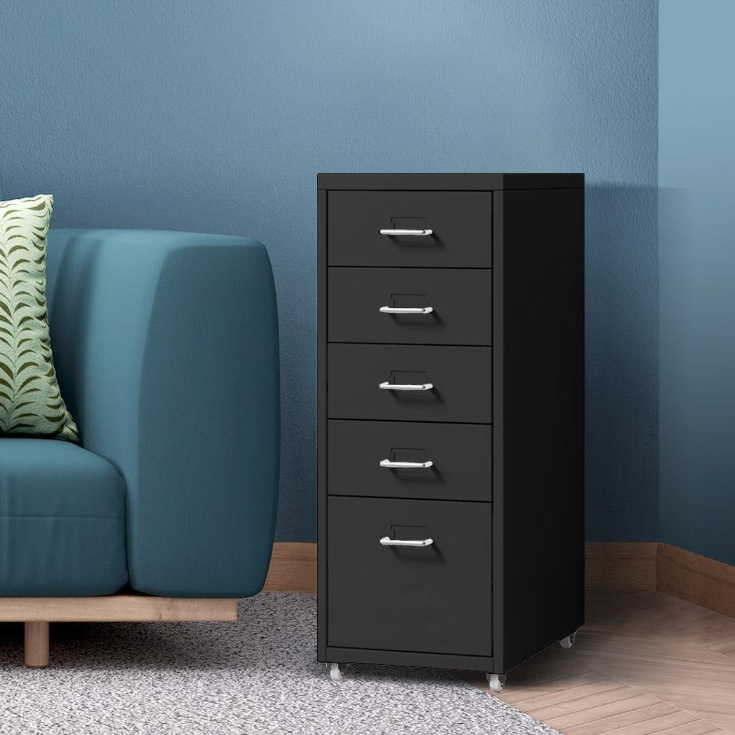 5 Drawers Portable Cabinet Rack Storage Steel Stackable Organiser Stand Black Deals499