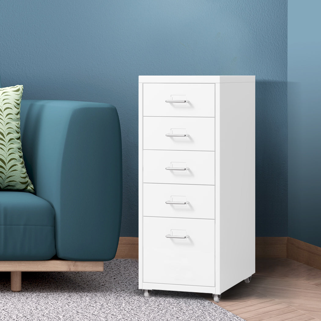 5 Drawers Portable Cabinet Rack Storage Steel Stackable Organiser Stand White Deals499