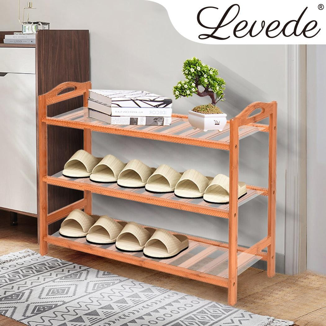 Levede 3 Tiers Bamboo Shoe Rack Storage Organizer Wooden Shelf Stand Shelves Deals499
