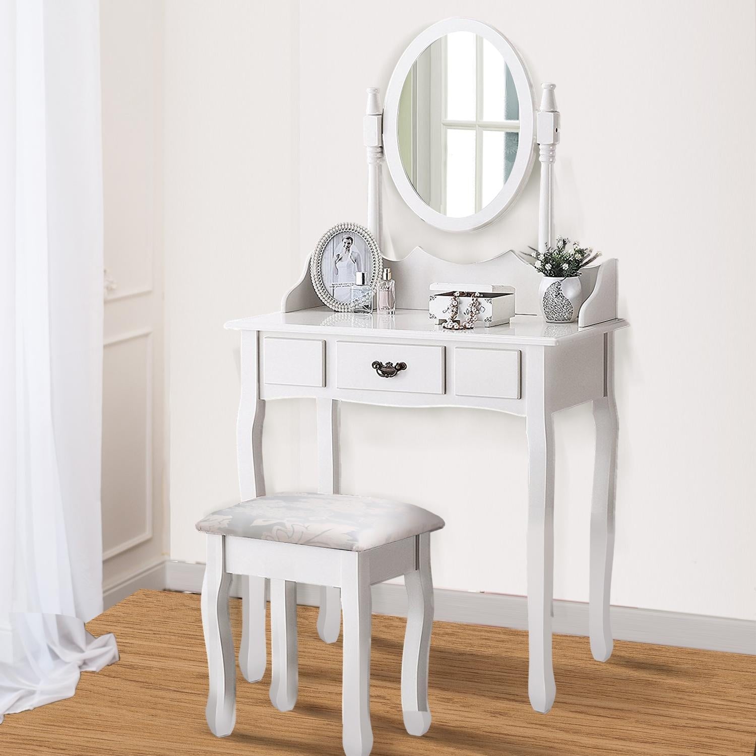 Levede Dressing Table Stool Mirror Makeup Jewellery Organizer Drawer Cabinet Deals499