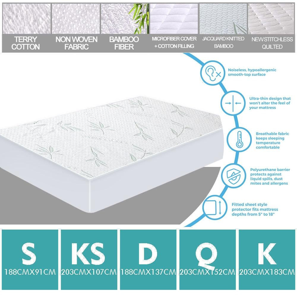 DreamZ Fitted Waterproof Mattress Protector with Bamboo Fibre Cover King Single Deals499