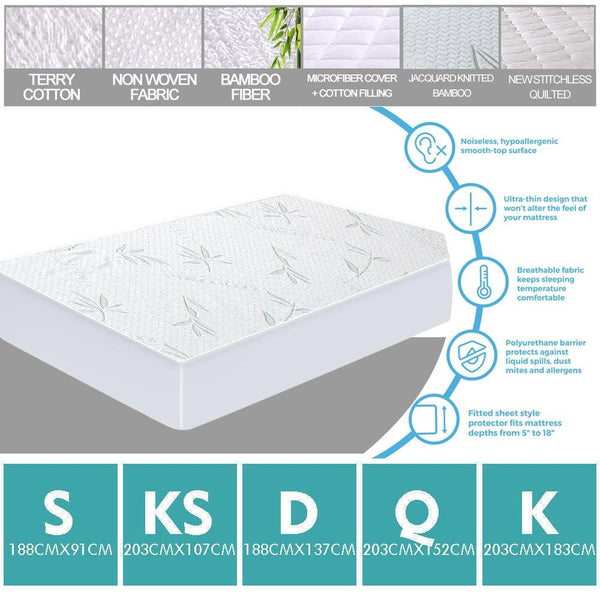 DreamZ Fitted Waterproof Mattress Protector with Bamboo Fibre Cover King Single Deals499
